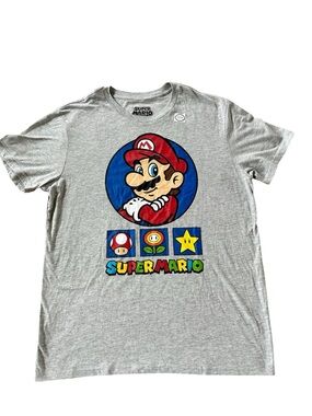 Super Mario Brothers Nintendo Hybrid Gray Graphic Tee Large red blue gray NWOT